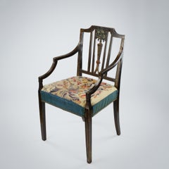 English Regency Painted Elbow Chair with Needlepoint Upholstery