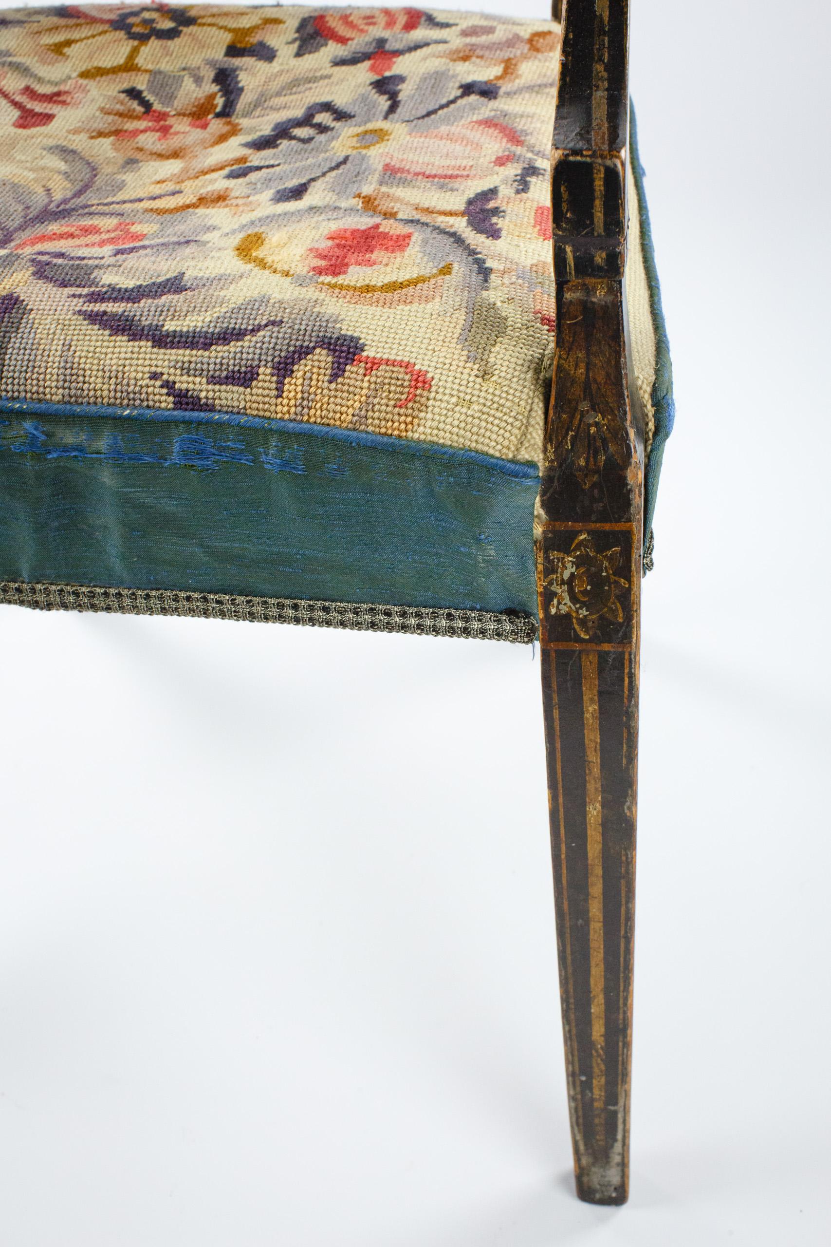 English Regency Painted Elbow Chair with Needlepoint Upholstery 2