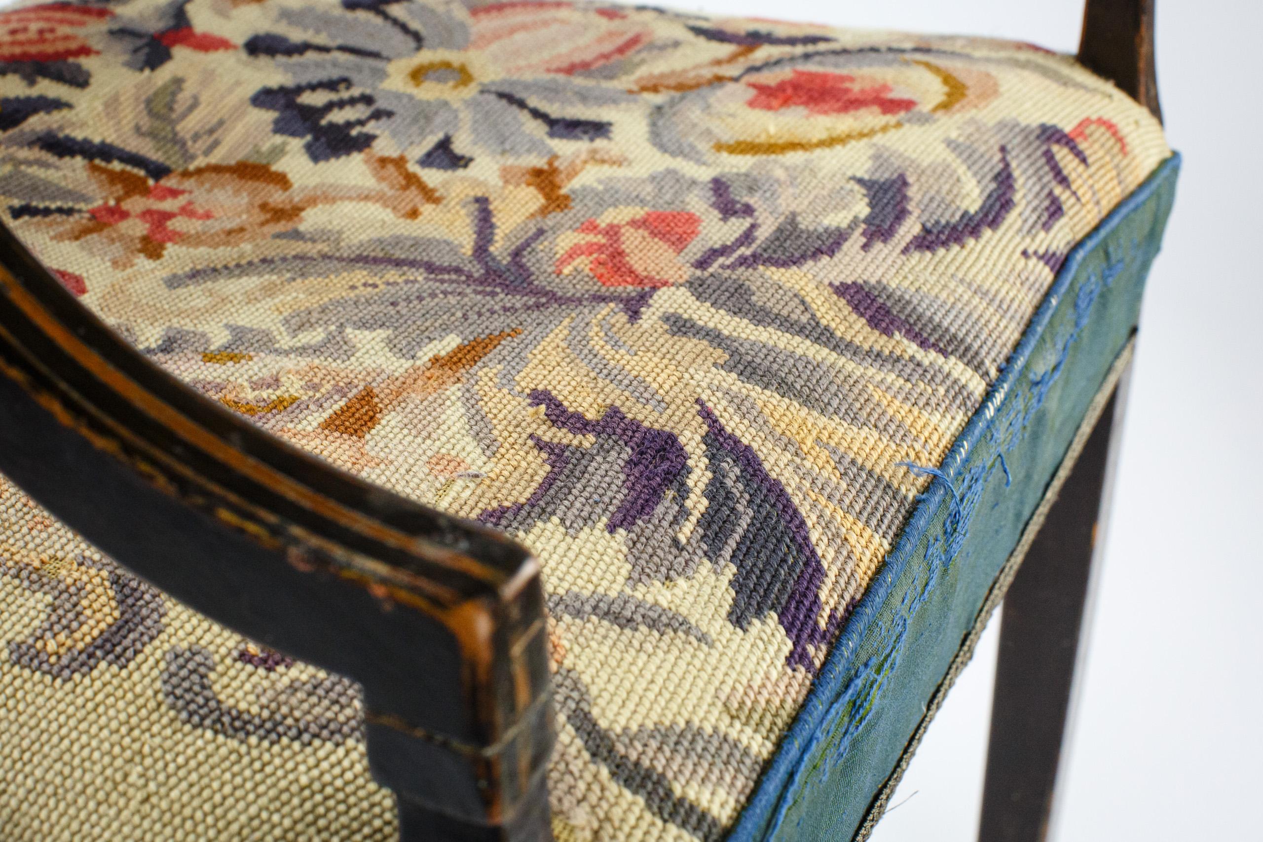 English Regency Painted Elbow Chair with Needlepoint Upholstery 4