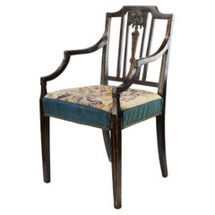 English Regency Painted Elbow Chair with Needlepoint Upholstery