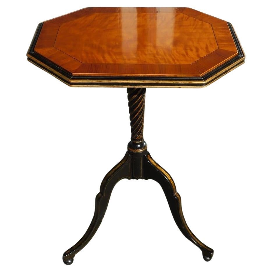 English Regency Painted & Gilt Satinwood Inlaid Tripod Candle Stand, Circa 1790 For Sale