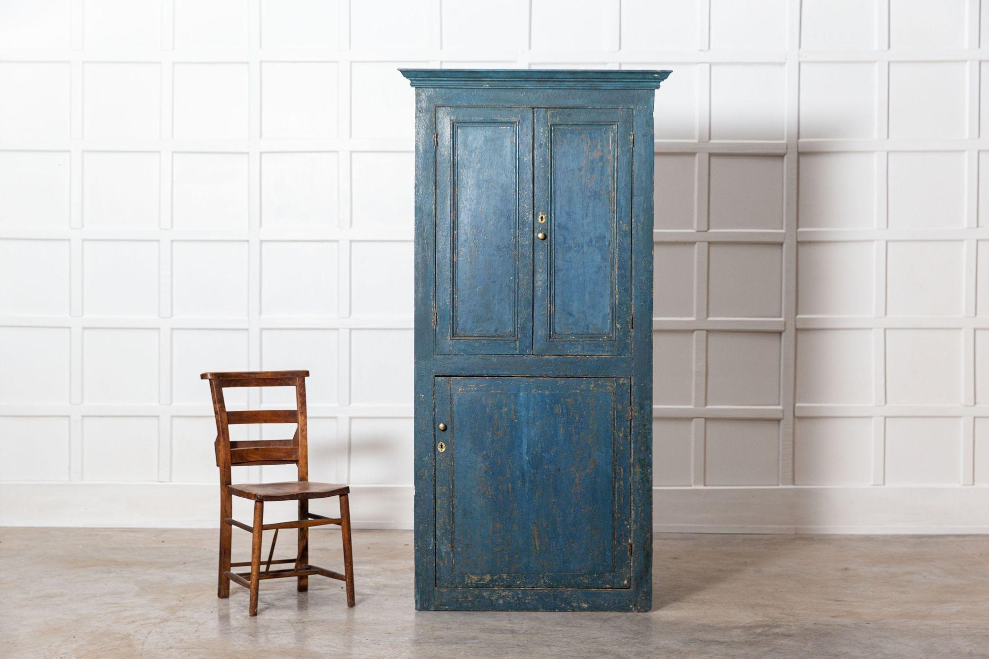 19th Century English Regency Painted Oak & Pine Corner Cupboard For Sale