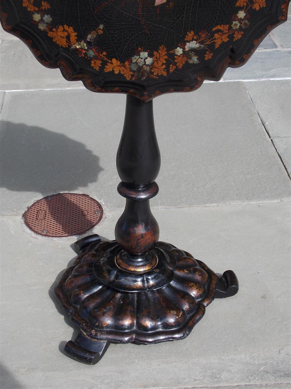 Early 19th Century English Regency Papier Mâché Mother of Pearl Inlaid Gilt Tea Table, Circa 1815 For Sale
