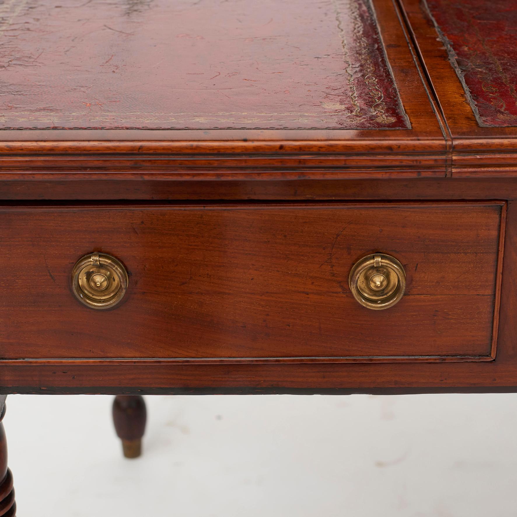 English Regency Partners Desk with Drawers and Writing Surfaces on Each Side 6