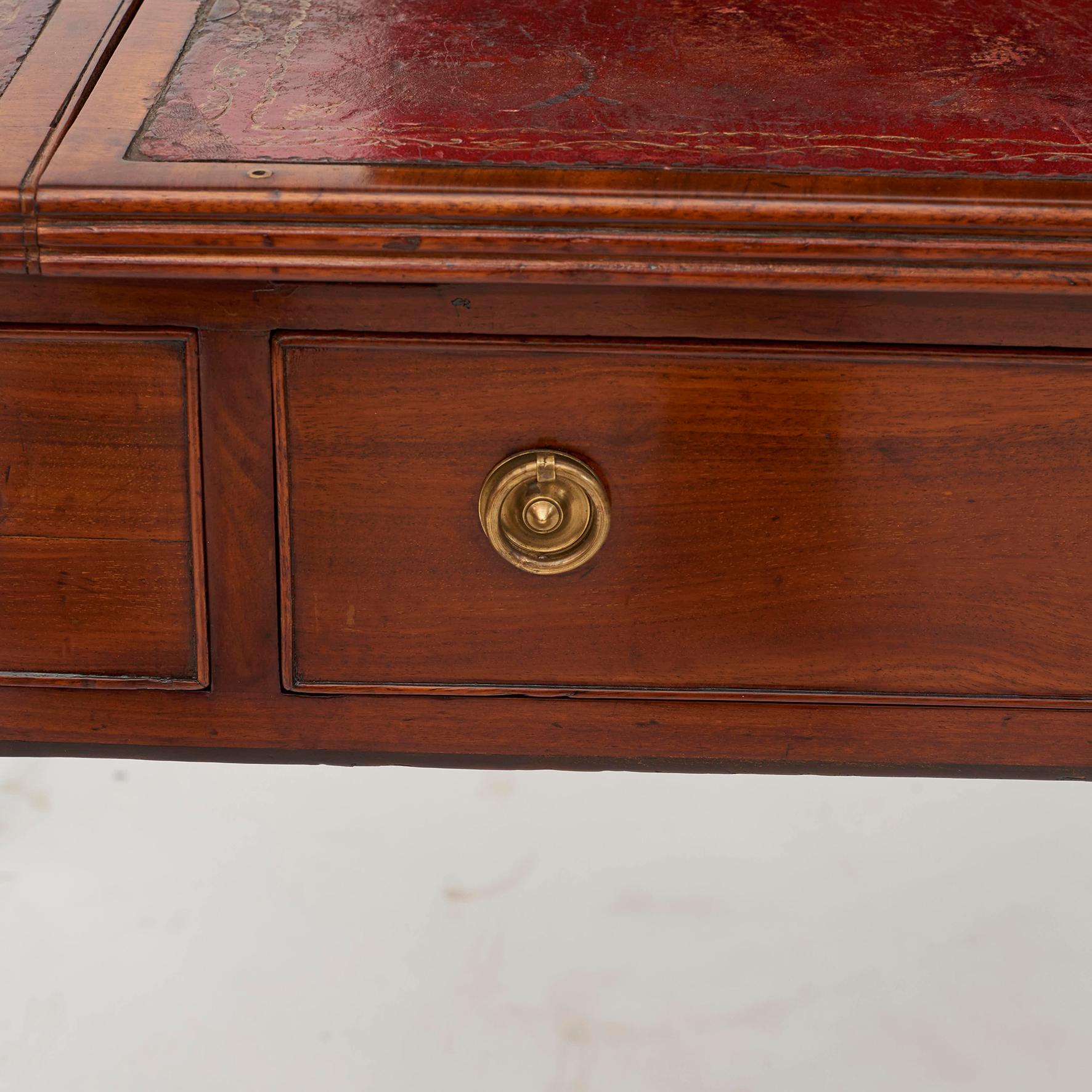 English Regency Partners Desk with Drawers and Writing Surfaces on Each Side 7