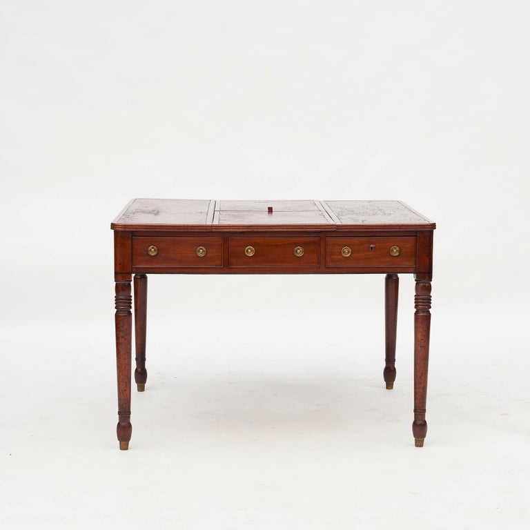 English Regency Partners Desk with Drawers and Writing Surfaces on Each