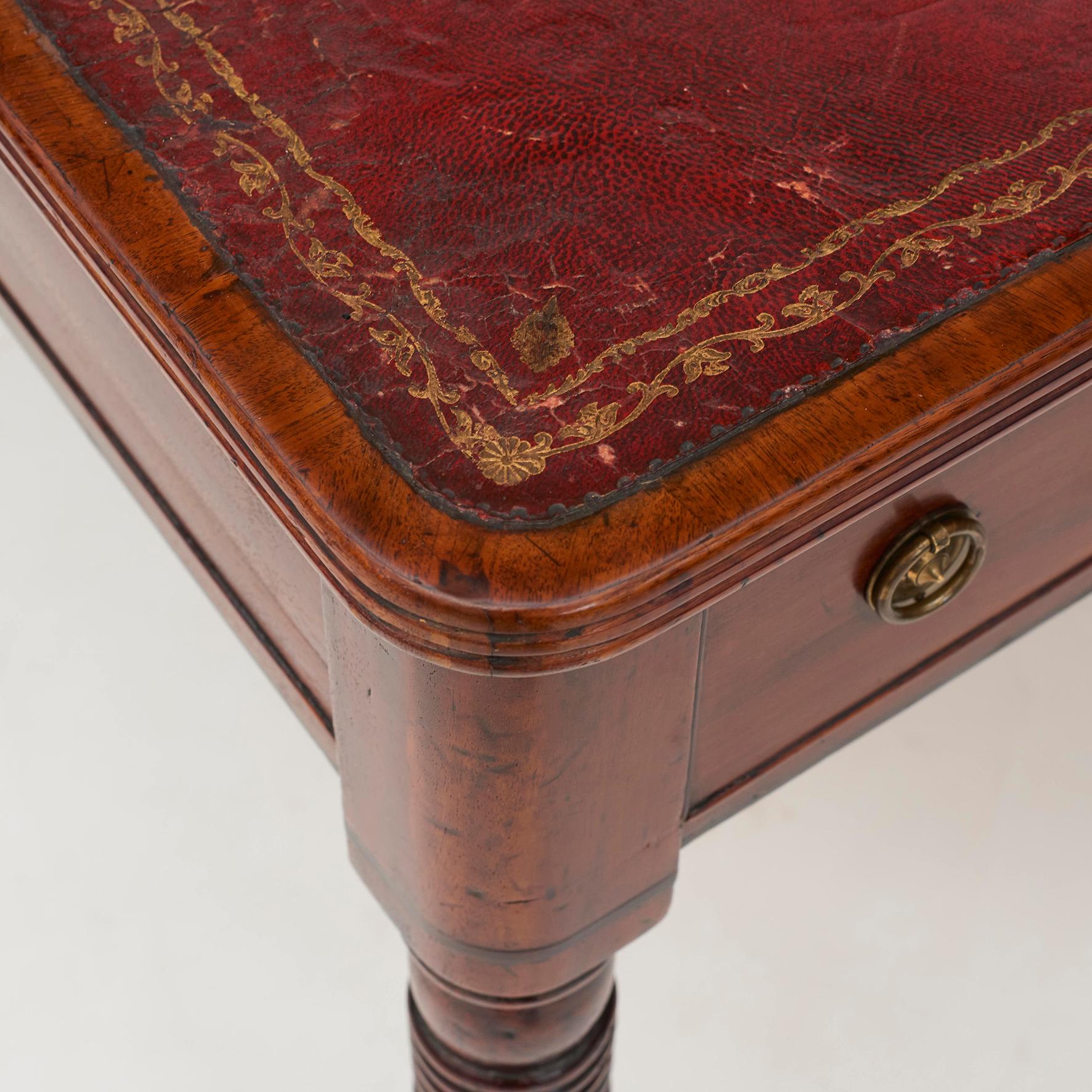Leather English Regency Partners Desk with Drawers and Writing Surfaces on Each Side