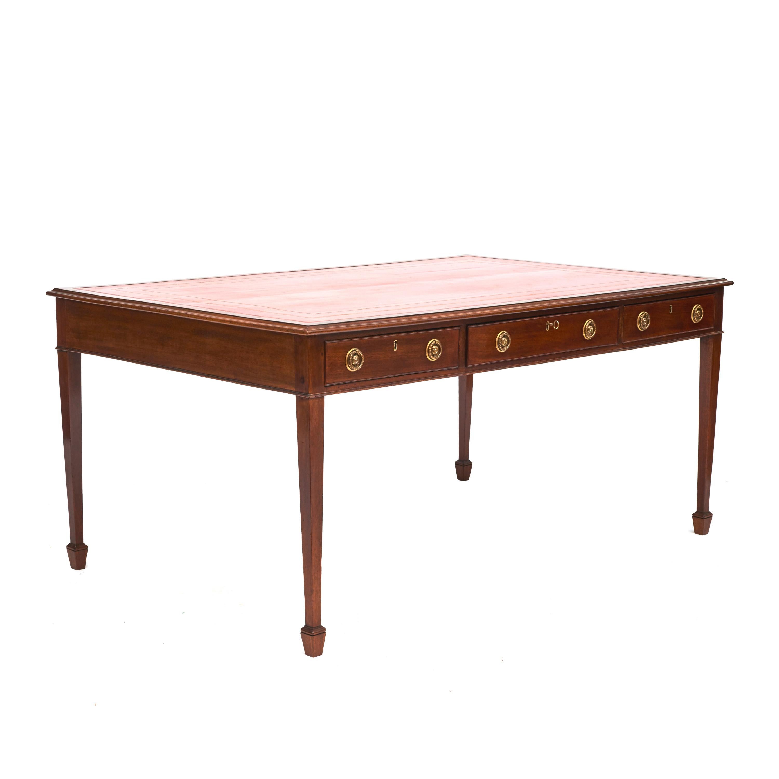 English Regency Partners Desk with Leather Top 3