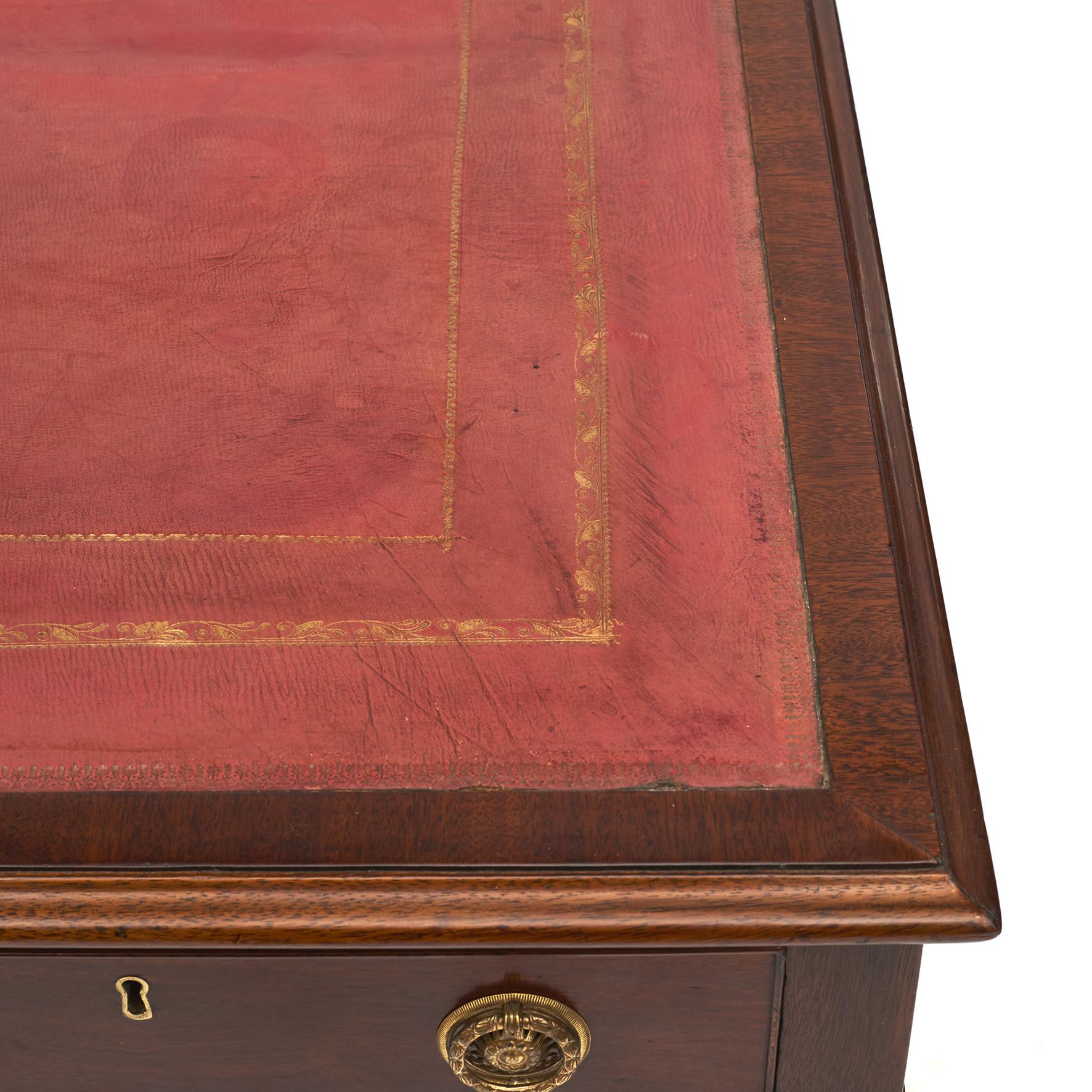 English Regency Partners Desk with Leather Top 5