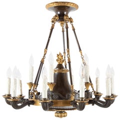 Antique English Regency Patinated and Gilt Bronze 15-Light Chandelier