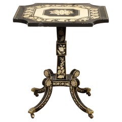 English Regency Penwork Occasional Table with Floral Décor and Curving Legs
