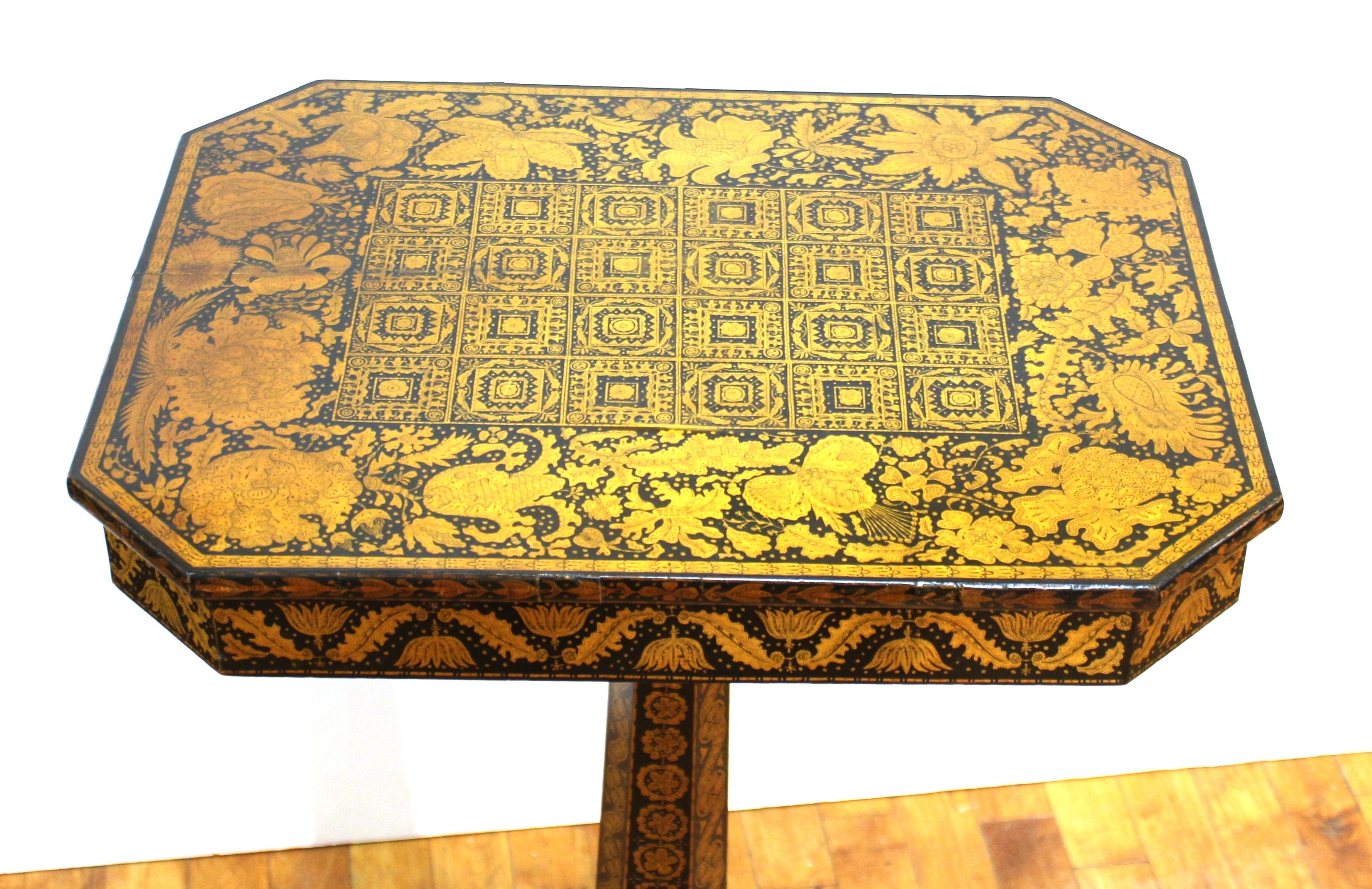 Early 19th Century English Regency Penwork Table on Tripod Base
