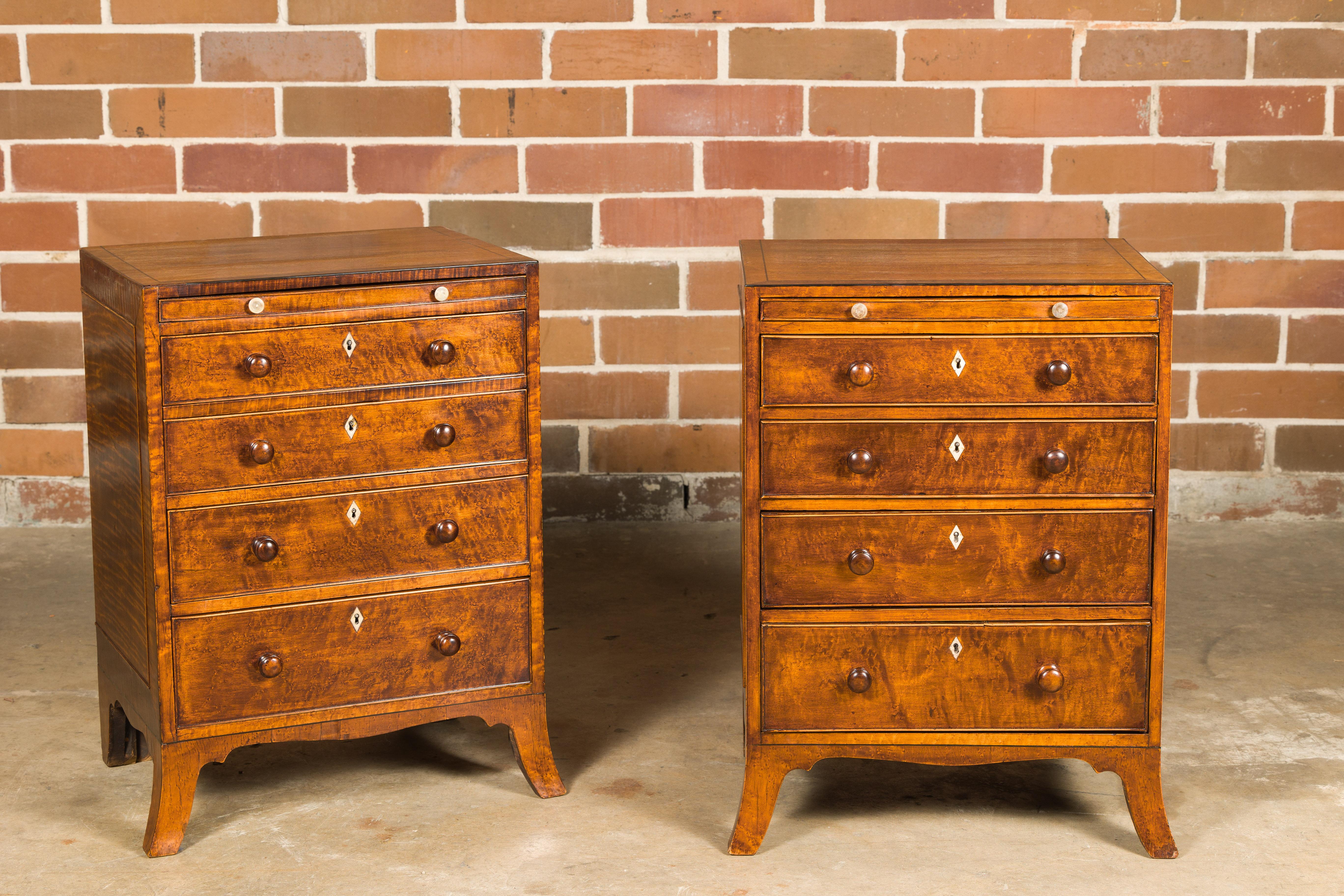 Cross-Banded English Regency Period 1820s Bedside Chests with Graduating Drawers For Sale