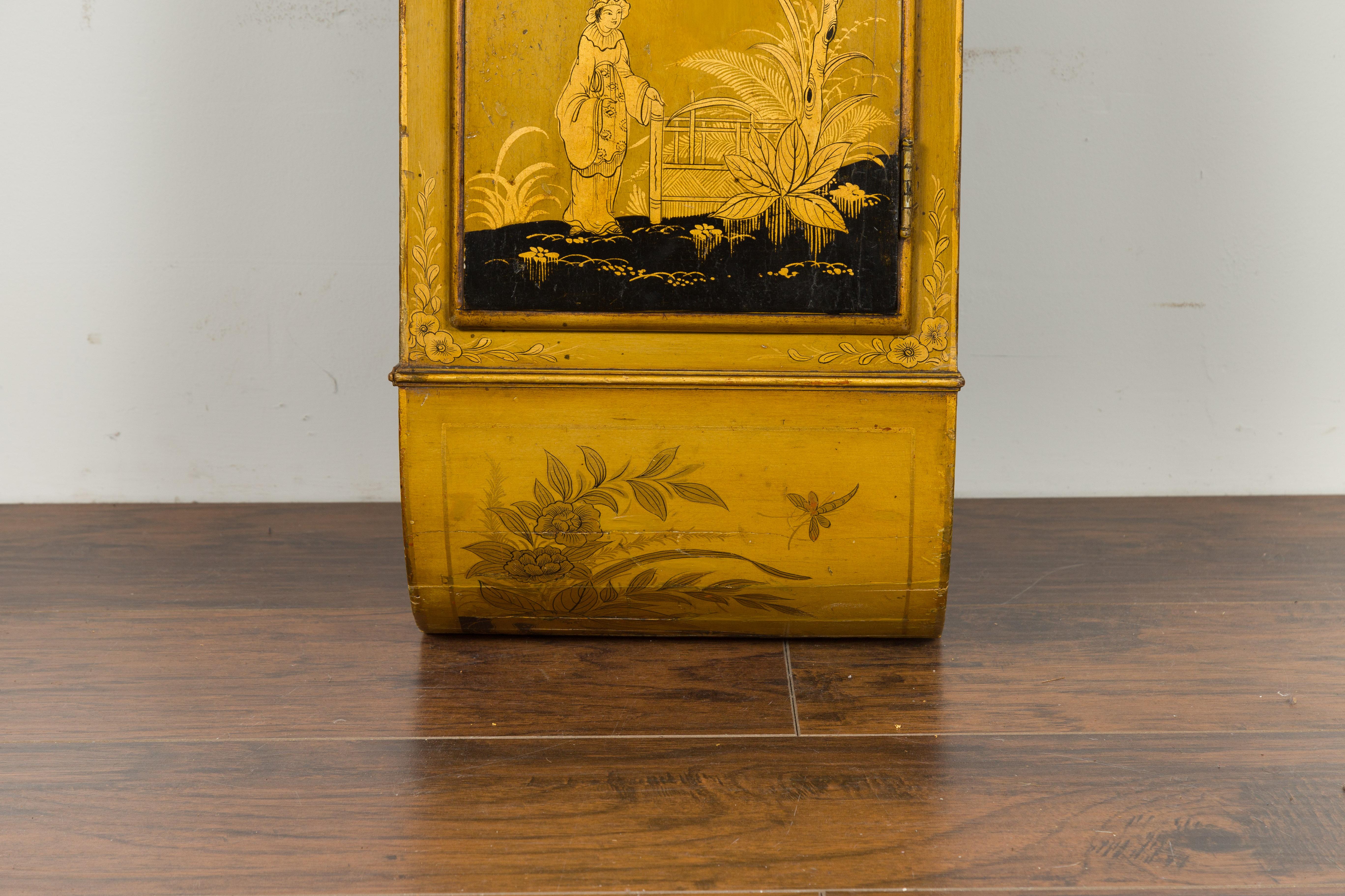 Wood English Regency Period 1820s Golden Toned Wall Clock with Chinoiserie Décor For Sale
