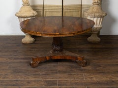 English Regency Period 1820s Mahogany Tilt Top Table with Carved Pedestal Base