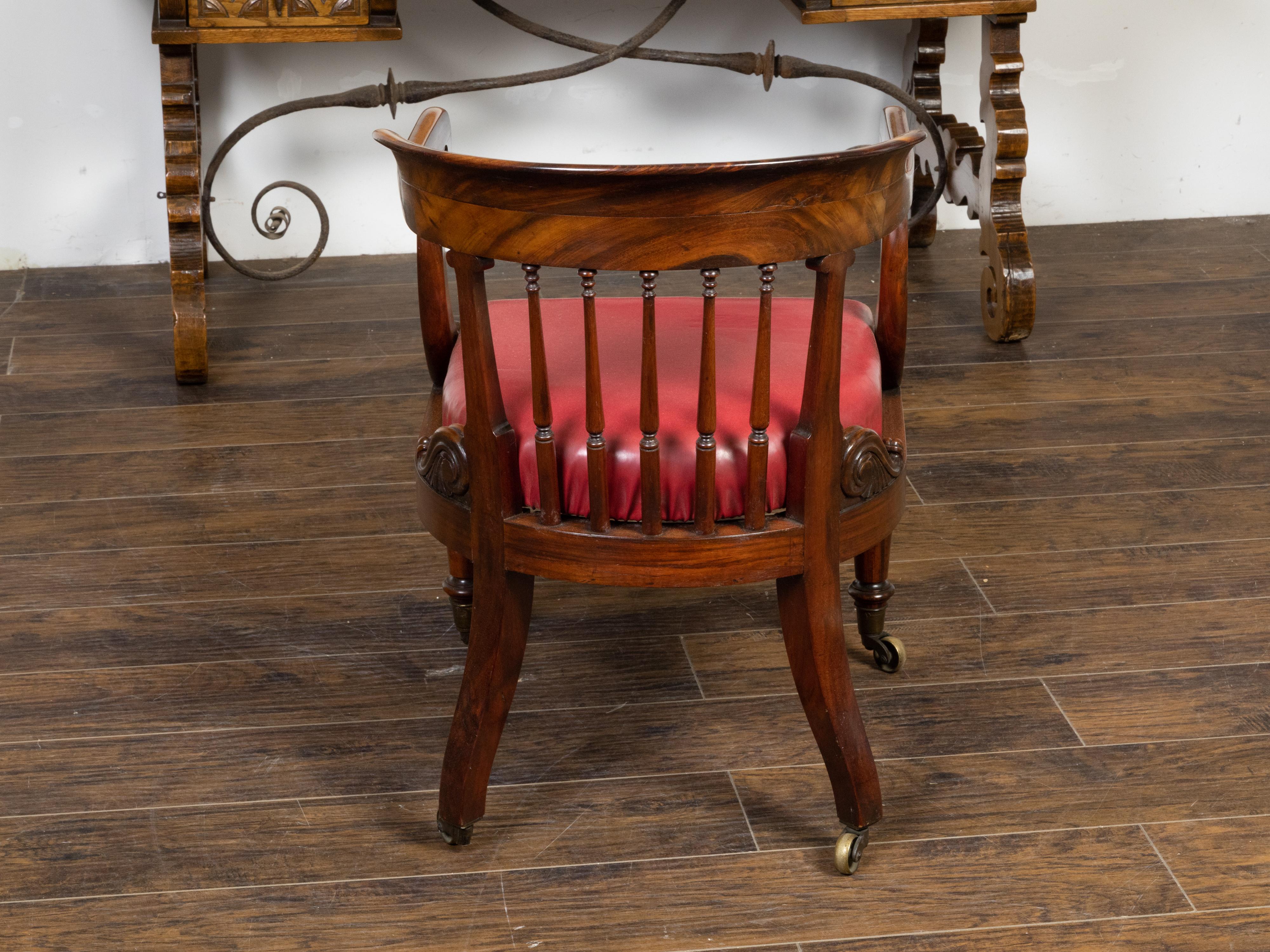 English Regency Period 19th Century Mahogany Horseshoe Back Upholstered Armchair For Sale 1