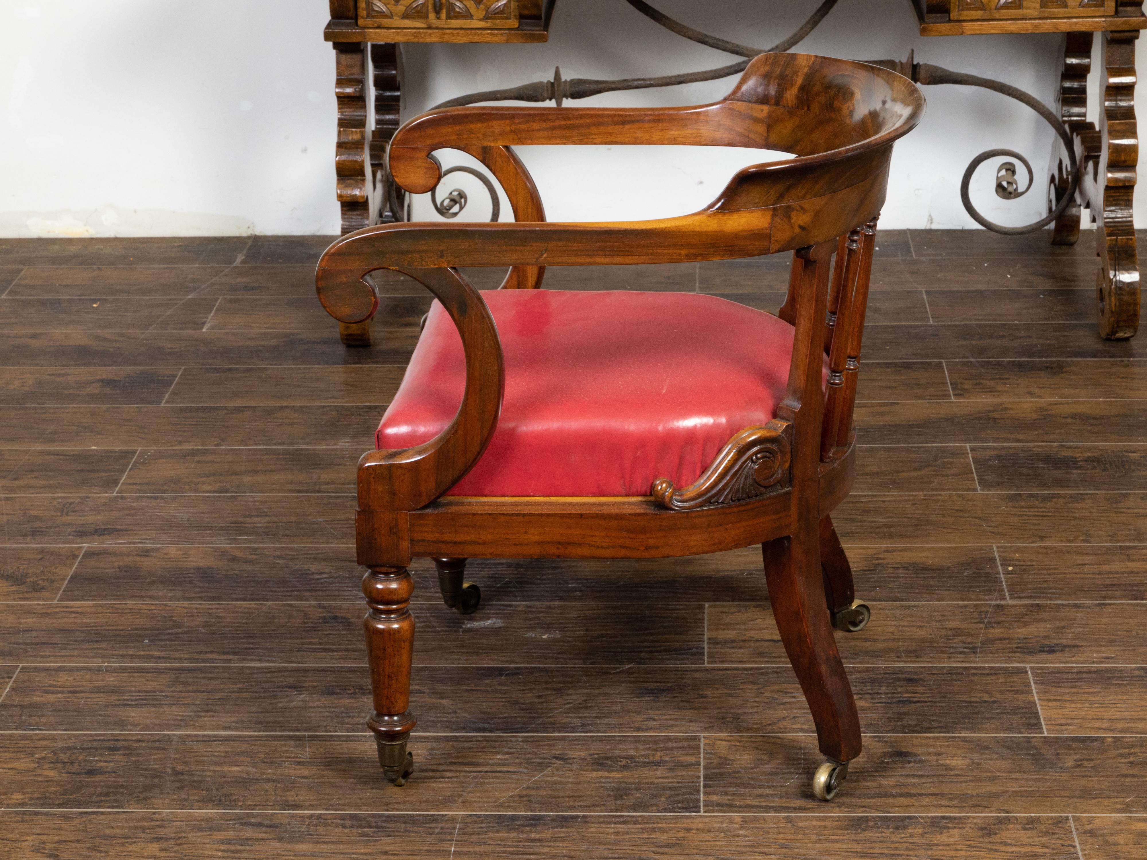 English Regency Period 19th Century Mahogany Horseshoe Back Upholstered Armchair For Sale 2