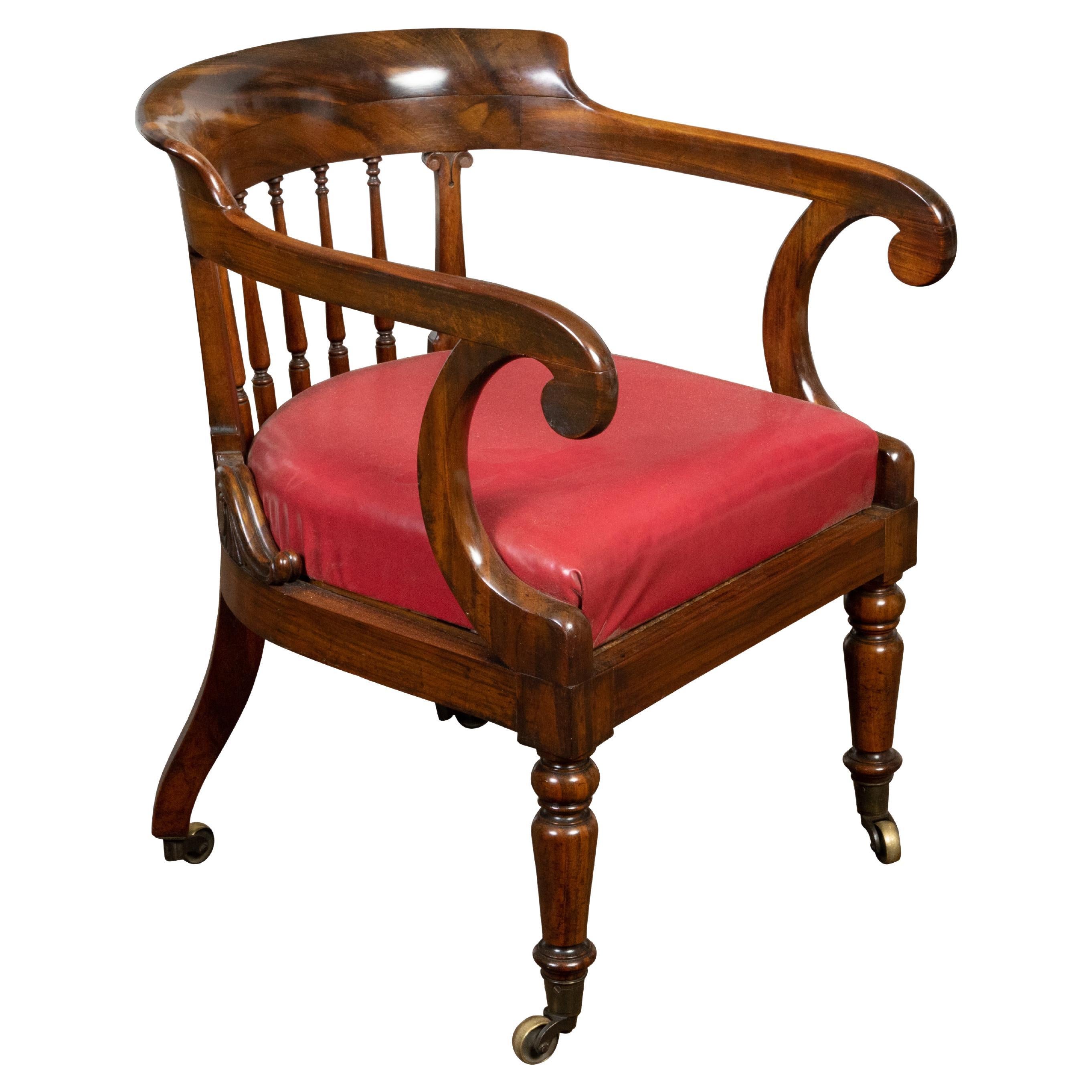 English Regency Period 19th Century Mahogany Horseshoe Back Upholstered Armchair For Sale