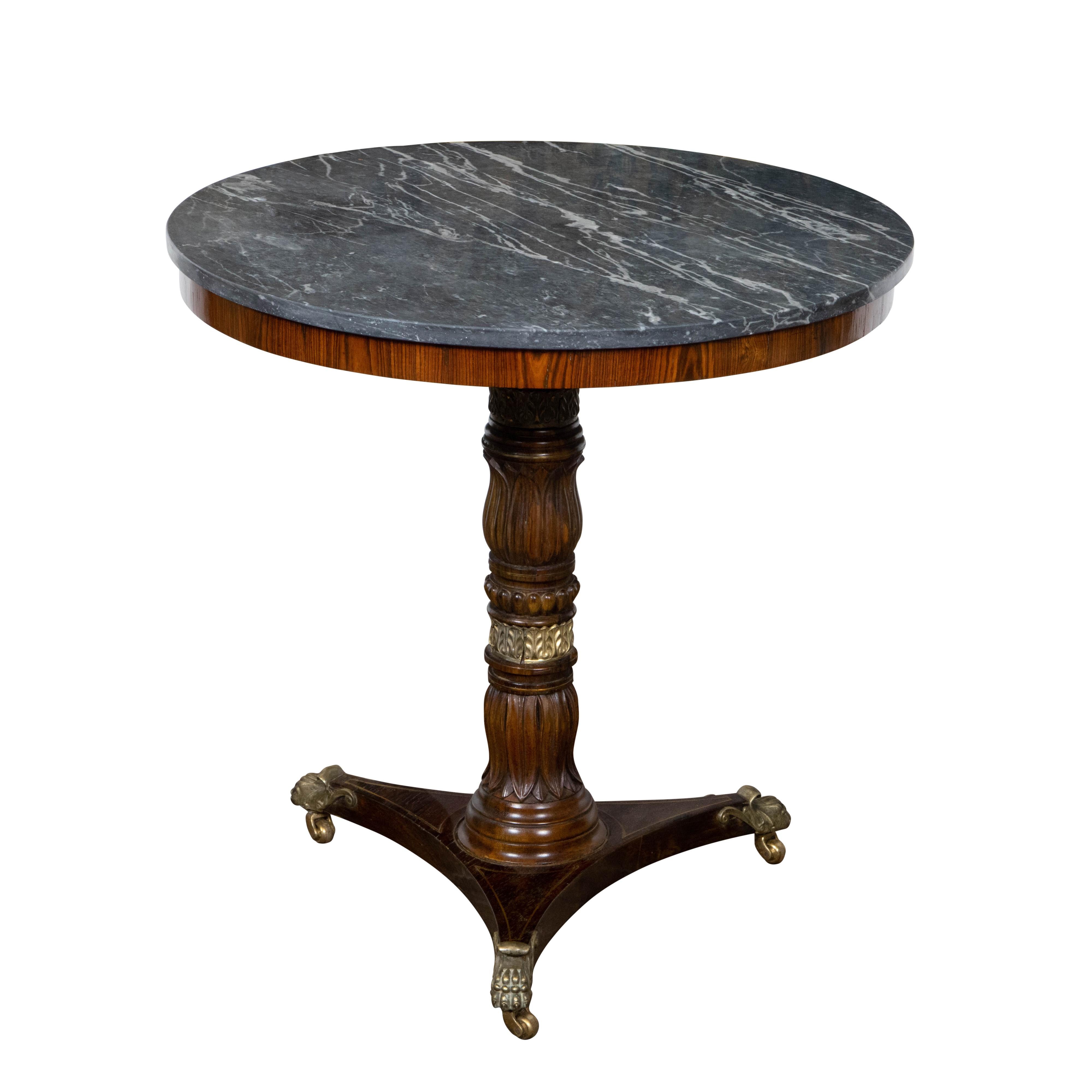 English Regency Period 19th Century Mahogany Side Table with Grey Marble Top In Good Condition For Sale In Atlanta, GA