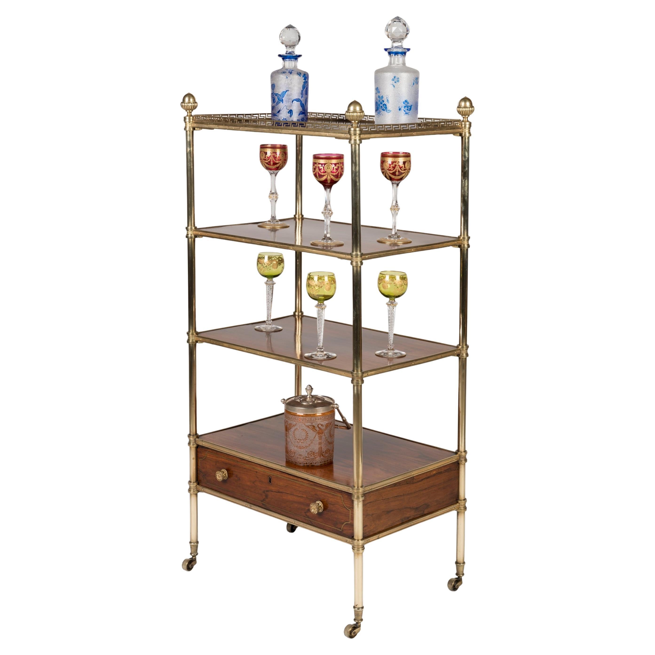 Étagère à 4 niveaux Goncalo Alves & Whatnot en laiton d'époque Régence anglaise en vente