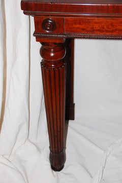 English Regency Period Long Mahogany Sideboard or Hall Table Reeded Legs