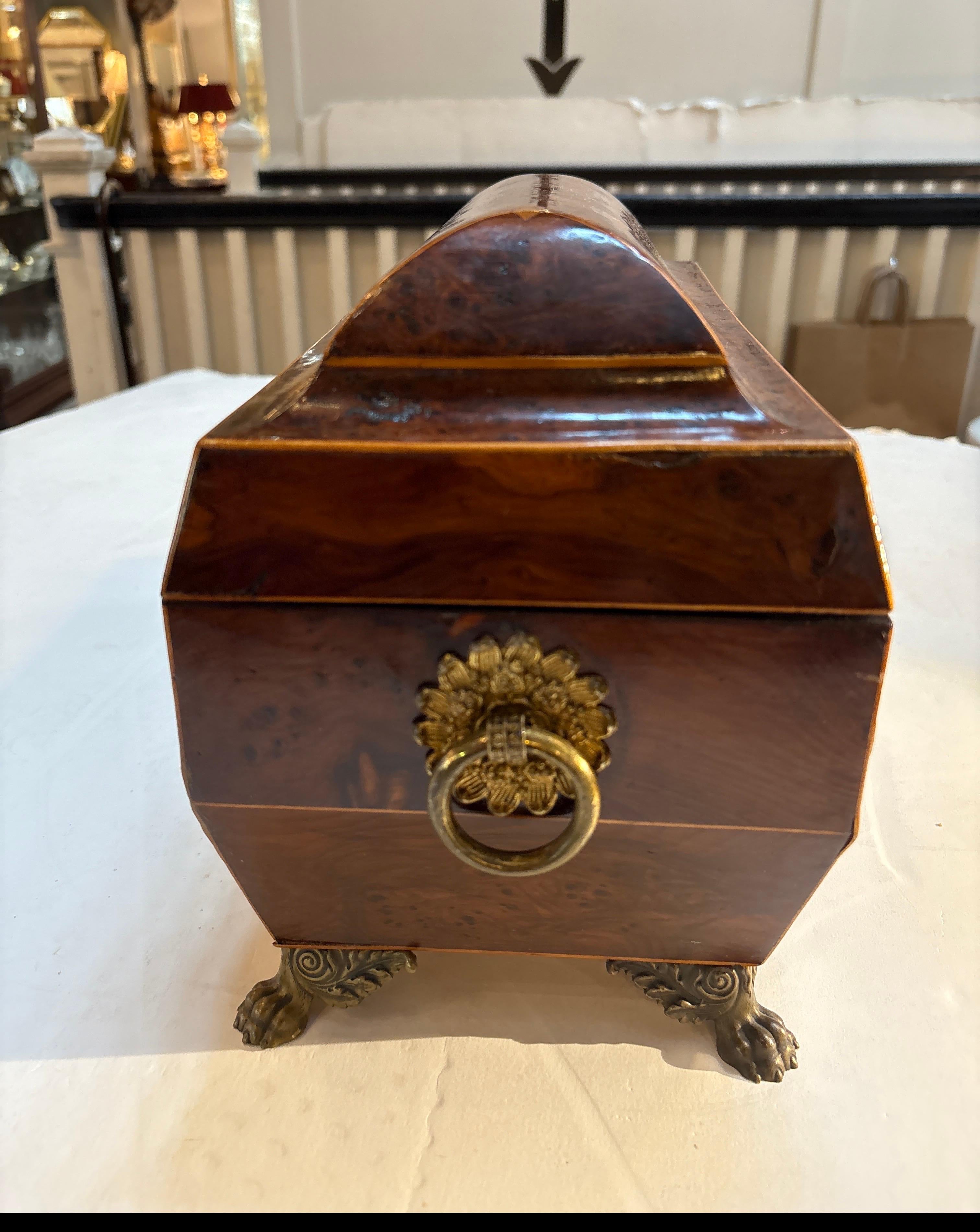 Regency Boîte à thé en bois d'Amboyna d'époque Régence anglaise en vente