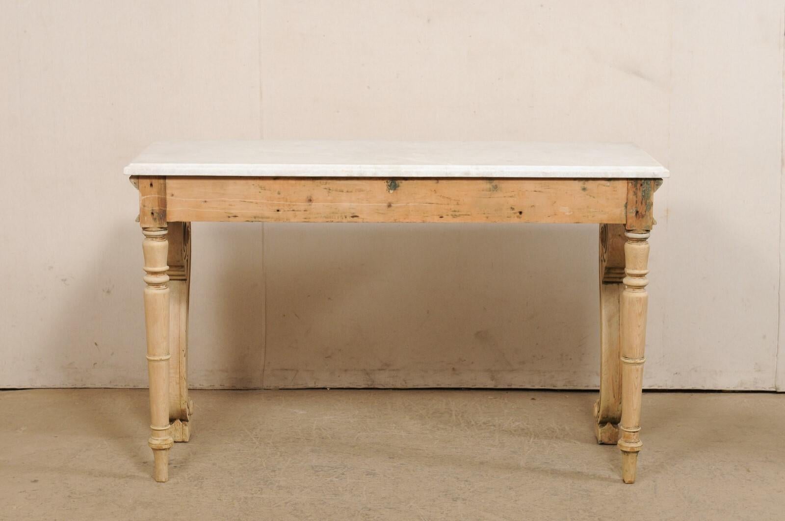 English Regency Period Bleached Wood Console w/Marble Top & Volute Carved Legs For Sale 5