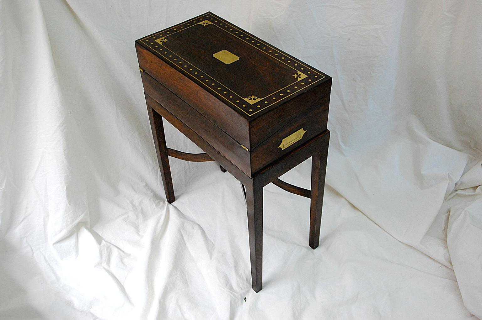 Inlay English Regency Period Brass Inlaid Rosewood Writing Box on Bespoke Stand