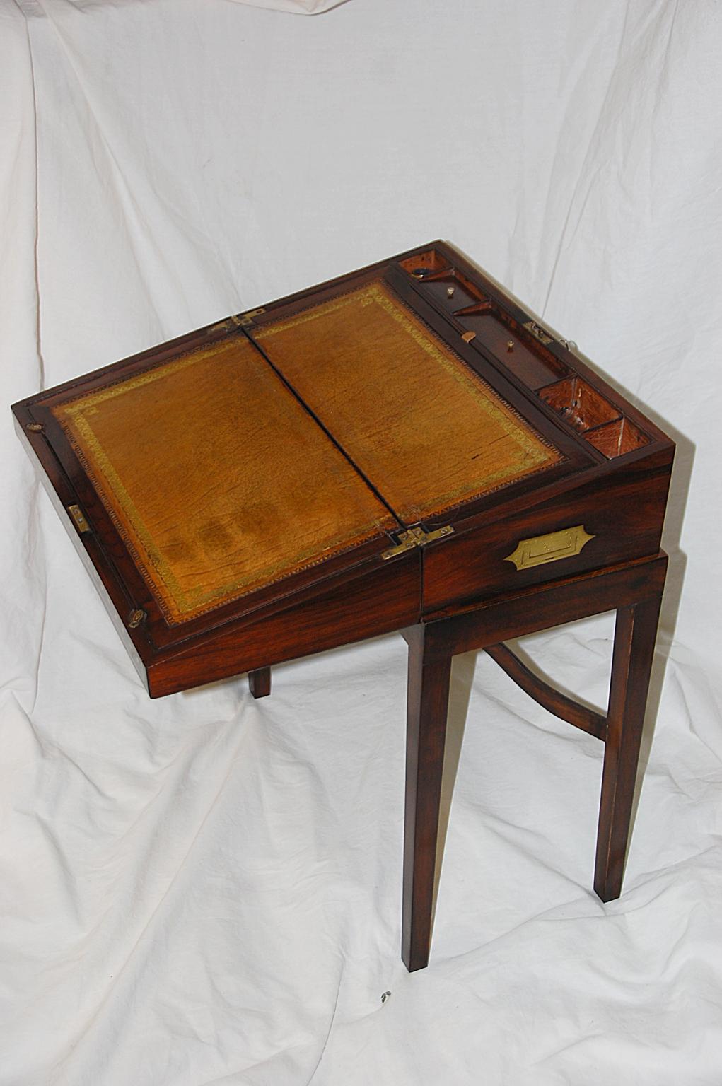 Early 19th Century English Regency Period Brass Inlaid Rosewood Writing Box on Bespoke Stand