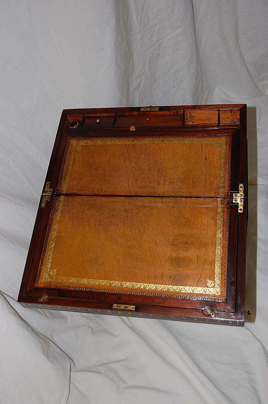 English Regency Period Brass Inlaid Rosewood Writing Box on Bespoke Stand 1