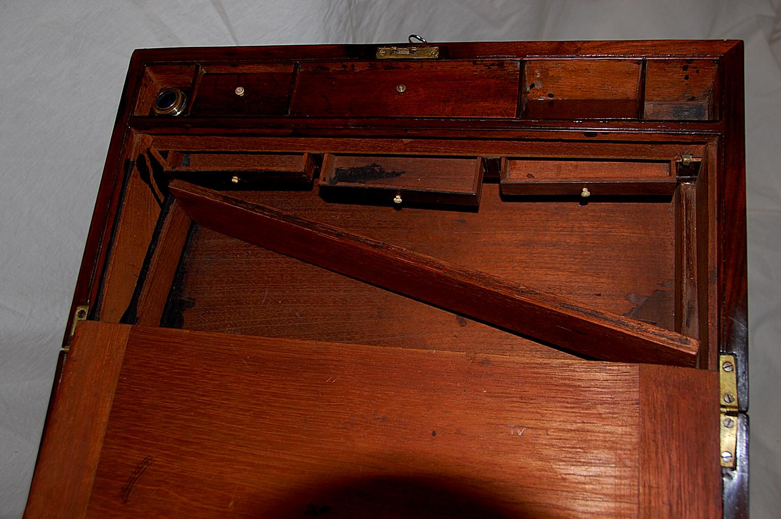 English Regency Period Brass Inlaid Rosewood Writing Box on Bespoke Stand 2