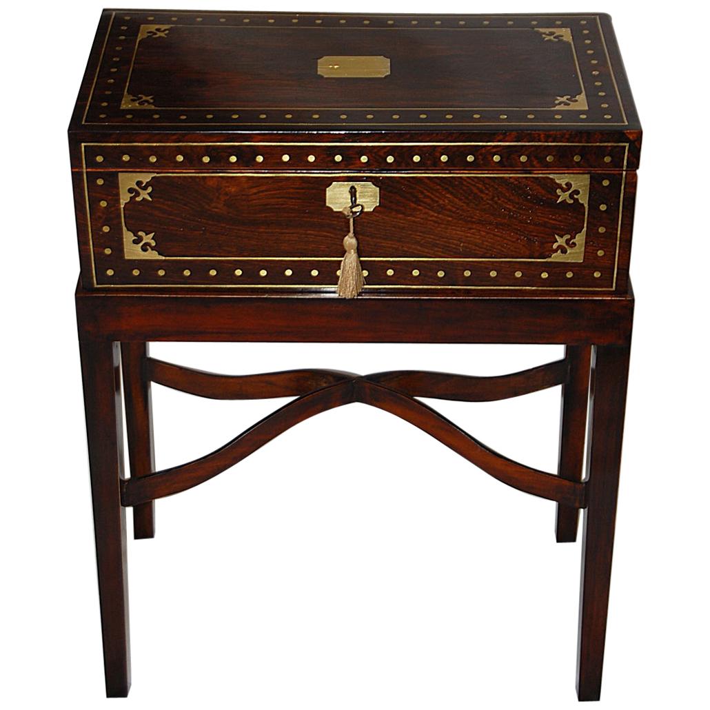 English Regency Period Brass Inlaid Rosewood Writing Box on Bespoke Stand