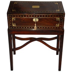 Antique English Regency Period Brass Inlaid Rosewood Writing Box on Bespoke Stand