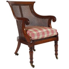 English Regency Period Caned Mahogany Armchair or Bergere, circa 1830