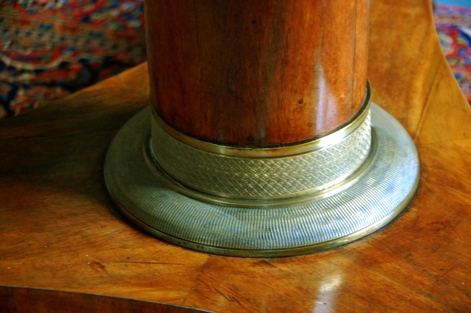 Brass English Regency Period Center Table in Zebra Wood Four Foot Diameter