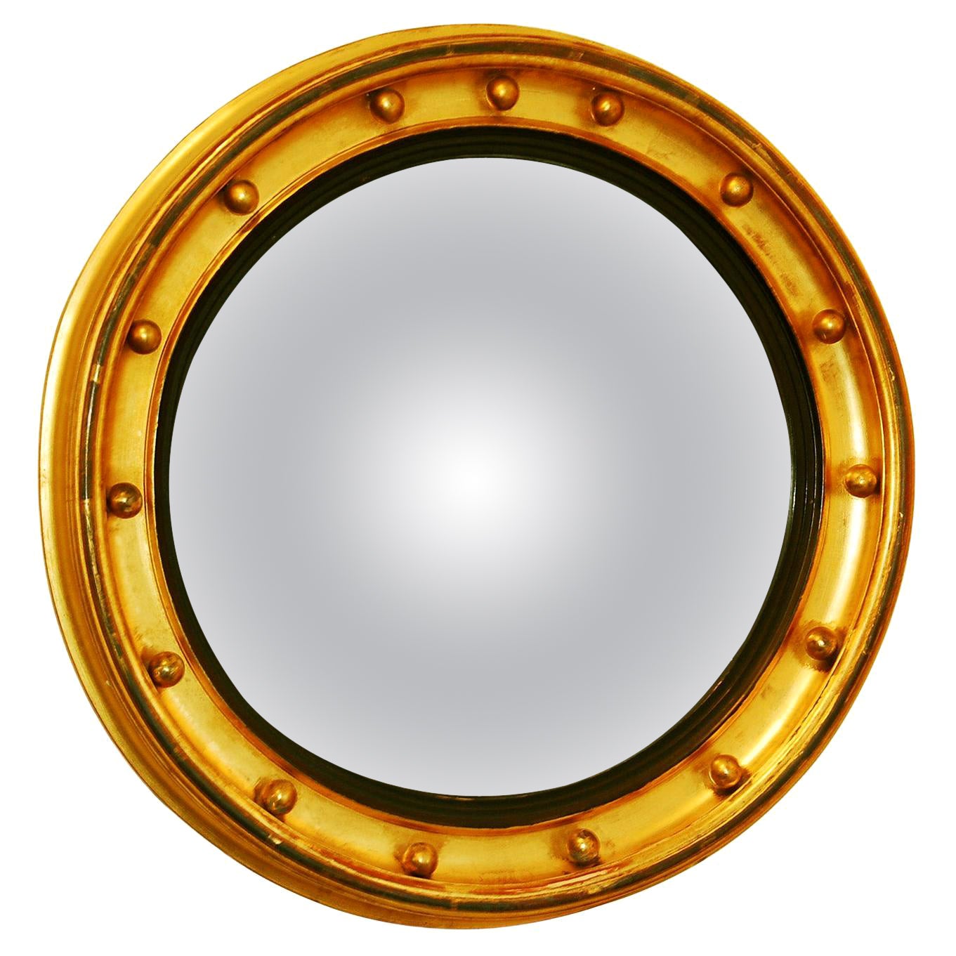 English Regency Period Convex Gold Leaf Mirror with Balls
