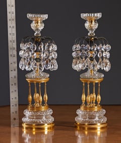 English Regency Period Crystal and Ormolu Candlestick Lusters