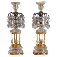 English Regency Period Crystal and Ormolu Candlestick Lusters