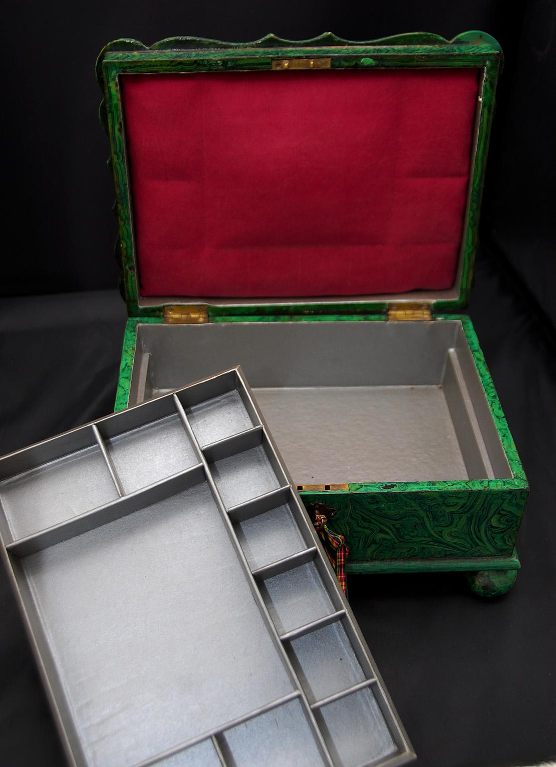 English Regency Period Faux Malachite and Engraved Brass Dressing Box Circa 1815 1