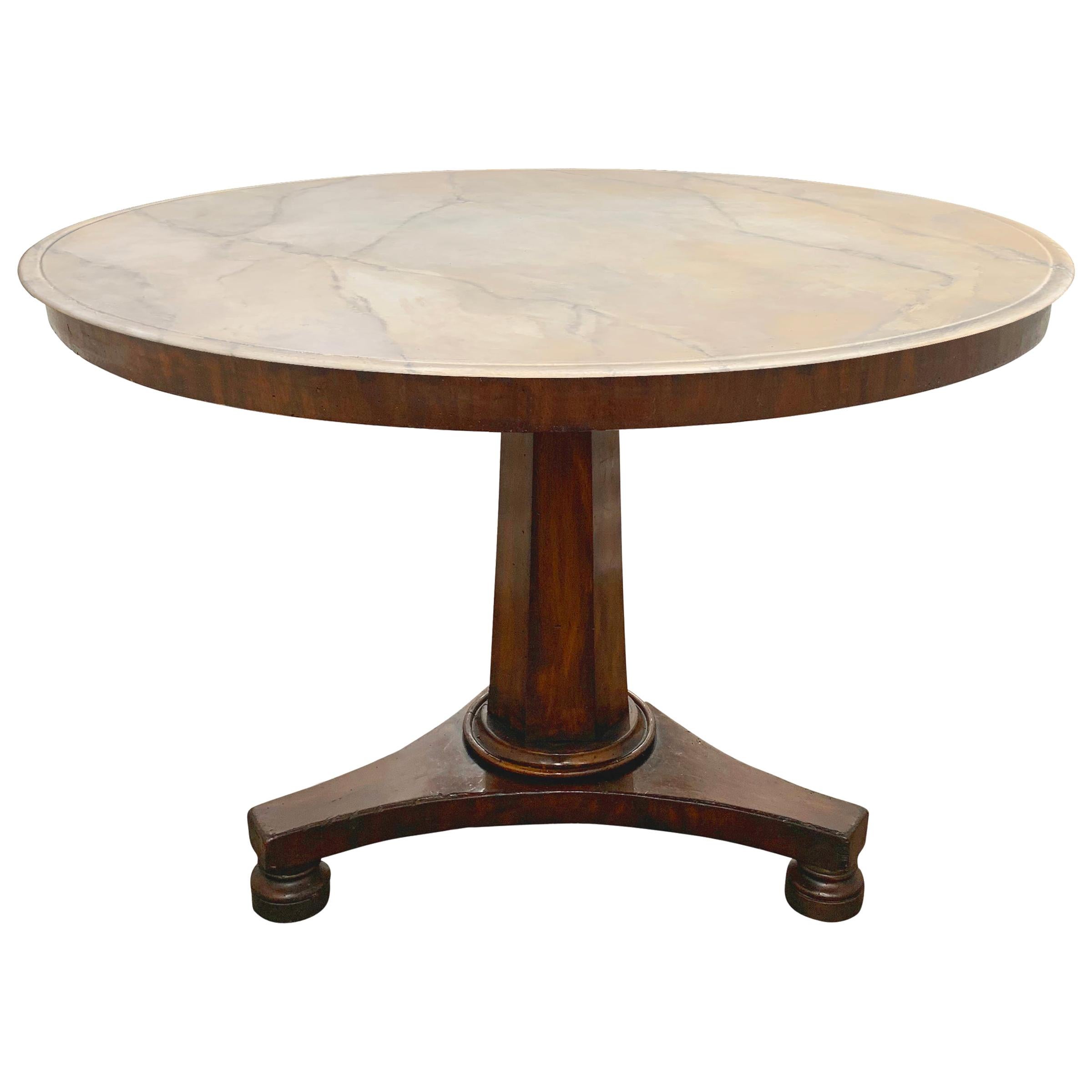 English Regency Period Faux Painted Marble-Top Center Table