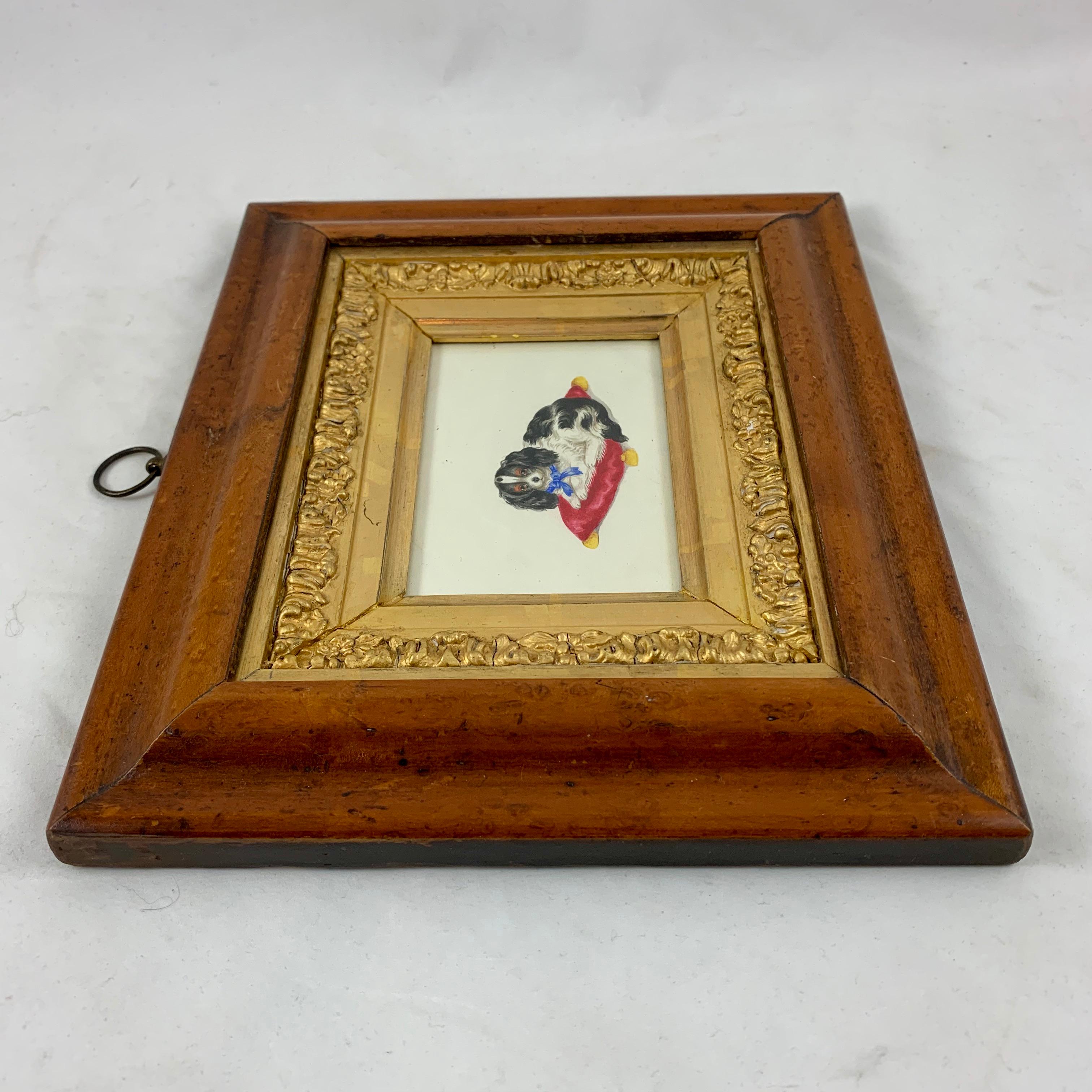 English Regency Period Fruitwood Framed Watercolor, A King Charles Spaniel In Good Condition In Philadelphia, PA