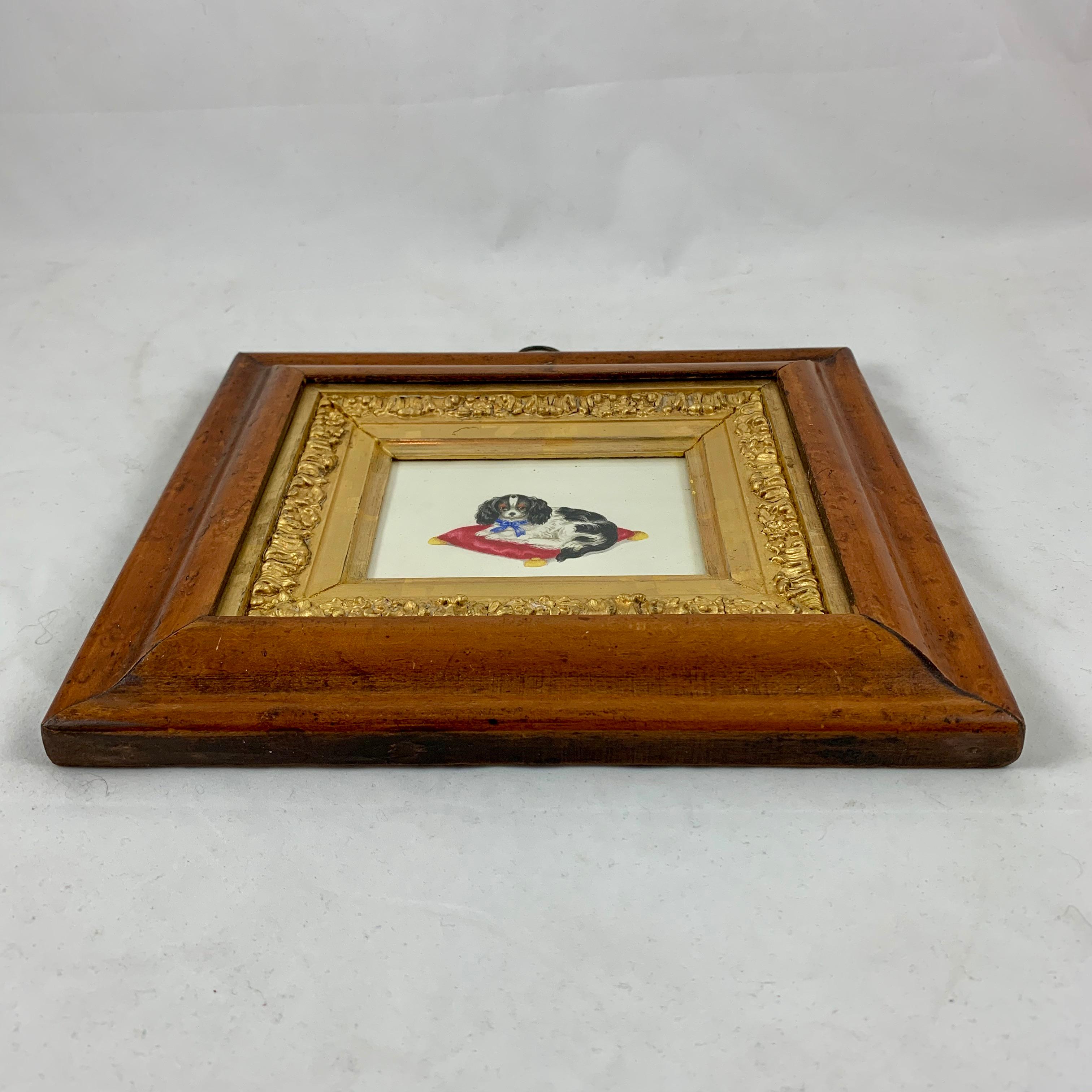 18th Century English Regency Period Fruitwood Framed Watercolor, A King Charles Spaniel