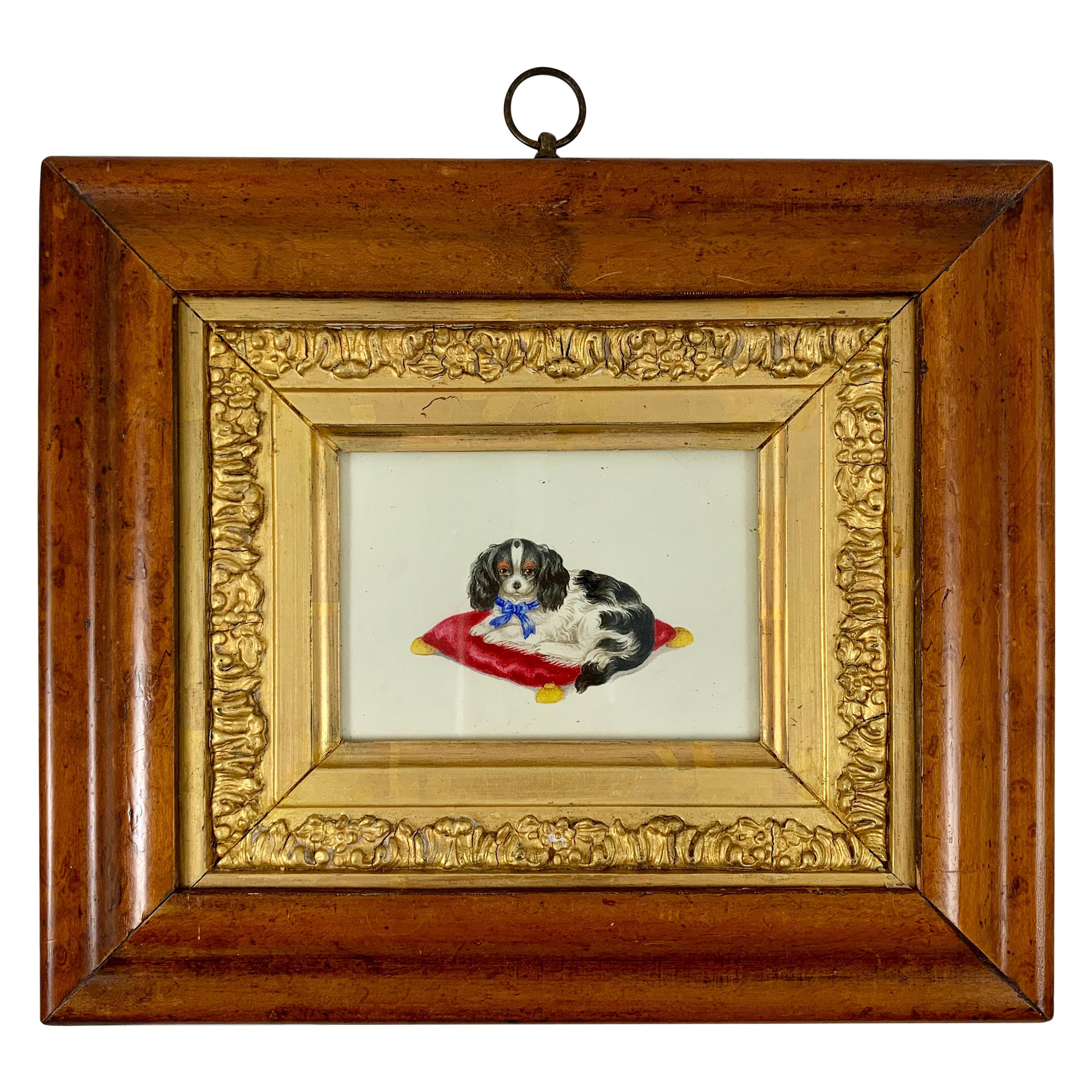 English Regency Period Fruitwood Framed Watercolor, A King Charles Spaniel
