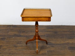 English Regency Period Fruitwood Guéridon Side Table with Pierced Brass Gallery