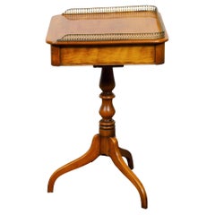 Used English Regency Period Fruitwood Guéridon Side Table with Pierced Brass Gallery