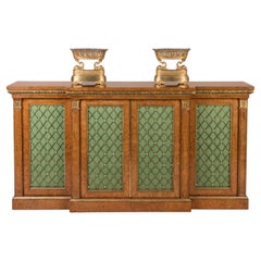 English Regency Period Gilded and Amboyna Side Cabinet with Green Silk Panels