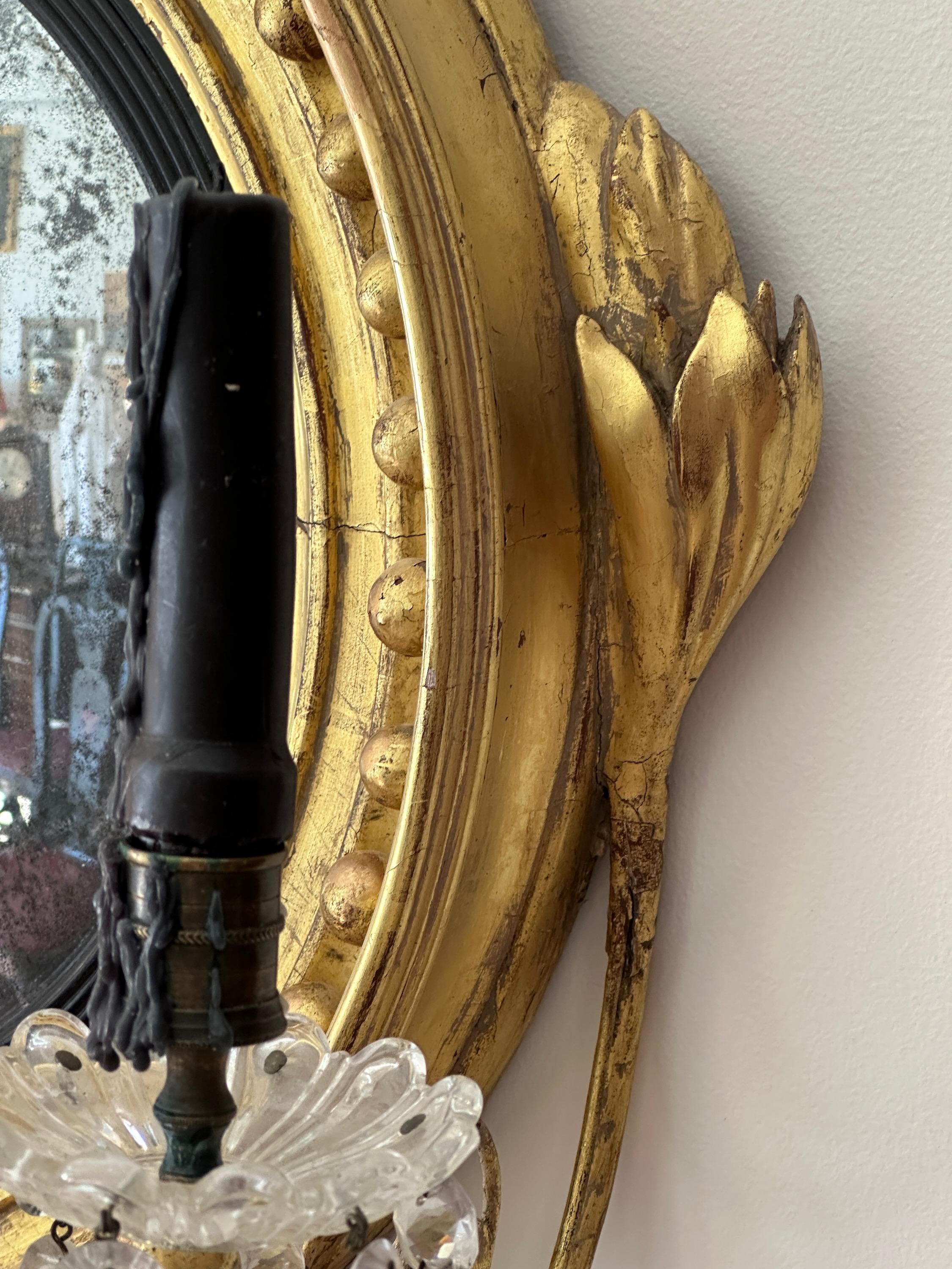 Wood English Regency Period Giltwood Convex Girandole Mirror For Sale