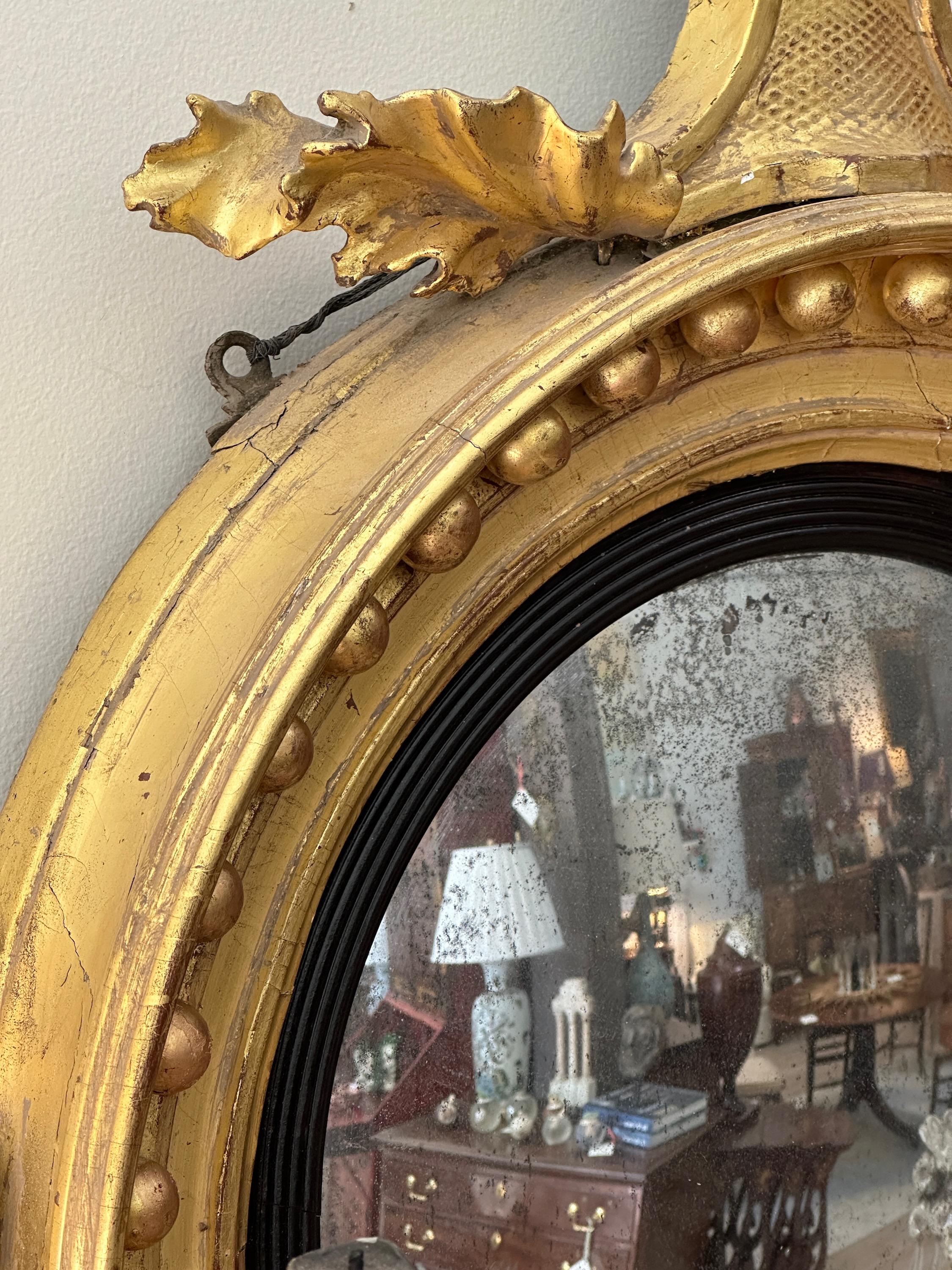 English Regency Period Giltwood Convex Girandole Mirror For Sale 2