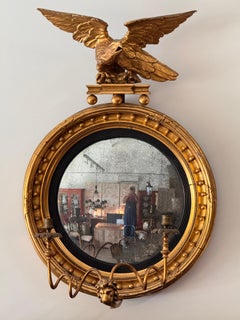 English Regency Period Giltwood Girandole Mirror with Eagle Crest