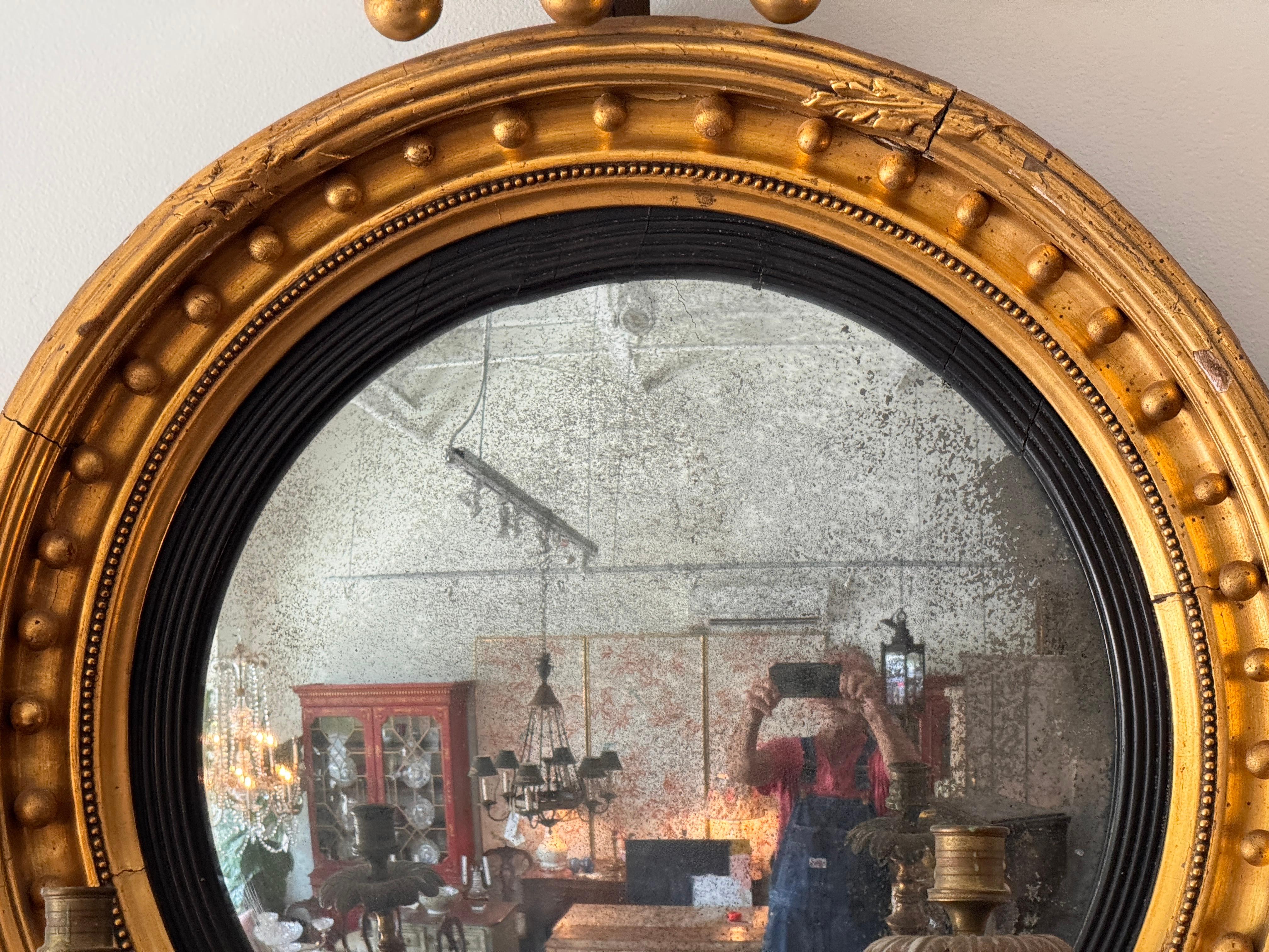 English Regency Period Giltwood Girandole Mirror with Eagle Crest For Sale 1